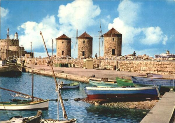 Rhodes Rhodos Greece Die Mühlen Hafenpartie