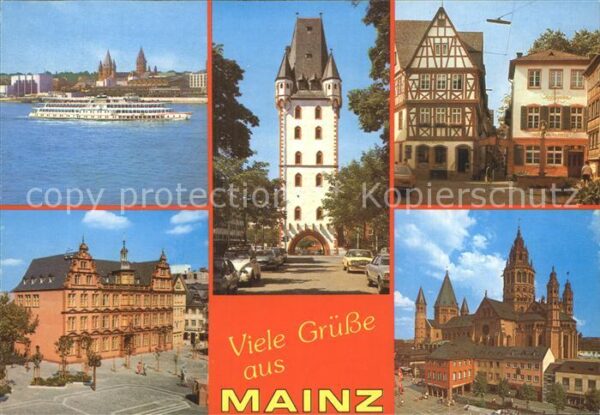 Mainz Rhein Fährschiff Rathaus Stadttor Dom