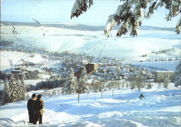 Oberwiesenthal Erzgebirge Blick vom Eckbauer auf Schanze und Stad