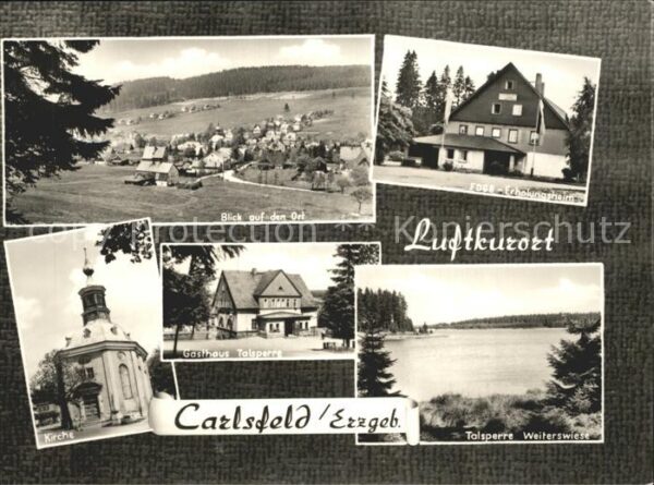 Carlsfeld Erzgebirge Totalansicht FDGB Heim Kirche Gasthaus