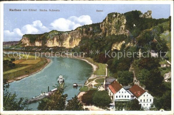 Rathen Saechsische Schweiz Panorama Elbtal Bastei Felsen Elbsandst