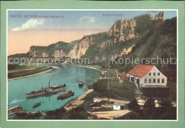 Rathen Saechsische Schweiz Elbe Dampfer Basteifelsen Mönch Elbsand