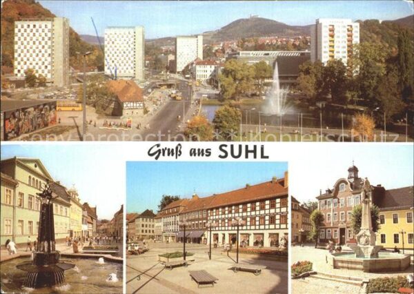 Suhl Thueringer Wald Blick vom Haus der Gewerkschaften Stein