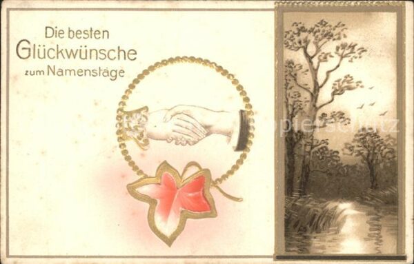 Namenstag Namenskarte Hände Efeublatt Litho