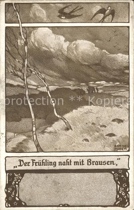 Kuenstlerkarte Brand Huber Frühling Schwalben