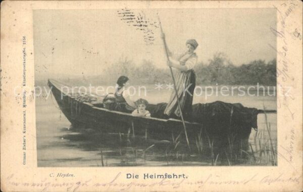 Kuenstlerkarte C. Heyden Die Heimfahrt Boot