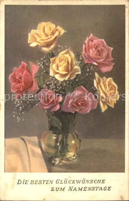 Namenstag Namenskarte Rosen Vase