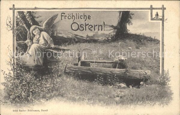 Ostern Easter Paques Engel Hase Holztrog