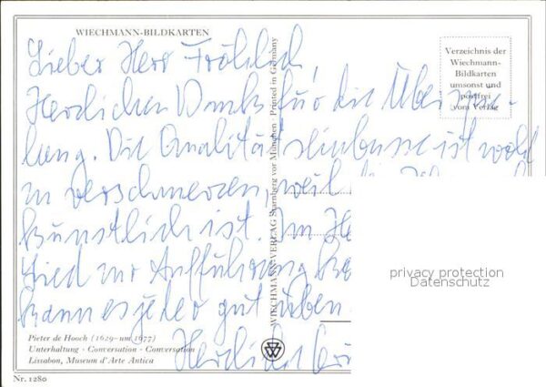 Kuenstlerkarte Pieter de Hooch Unterhaltung Wiechmann- – Bild 2