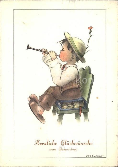 Geburtstag Kind Klarinette Buch Stuhl Künstlerkart