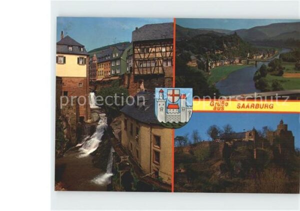 Saarburg Saar Wasserfall mit alter Mühle und Burg