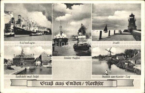 Emden Ostfriesland Aussenhafen Neuer hafen Mole Rathaus mi