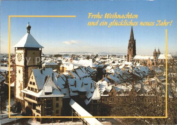 Freiburg Breisgau Schwabentor und Münster schneebedeckt