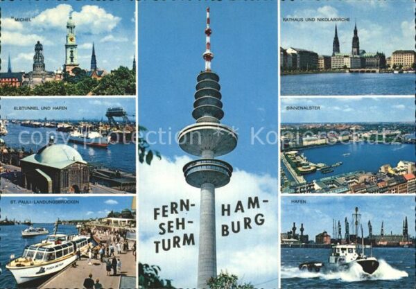 Hamburg Fernsehturm Michel Elbtunnel Hafen Binn