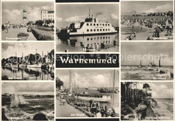 Warnemuende Ostseebad Strand Westmole Strom Fährschiff Promen