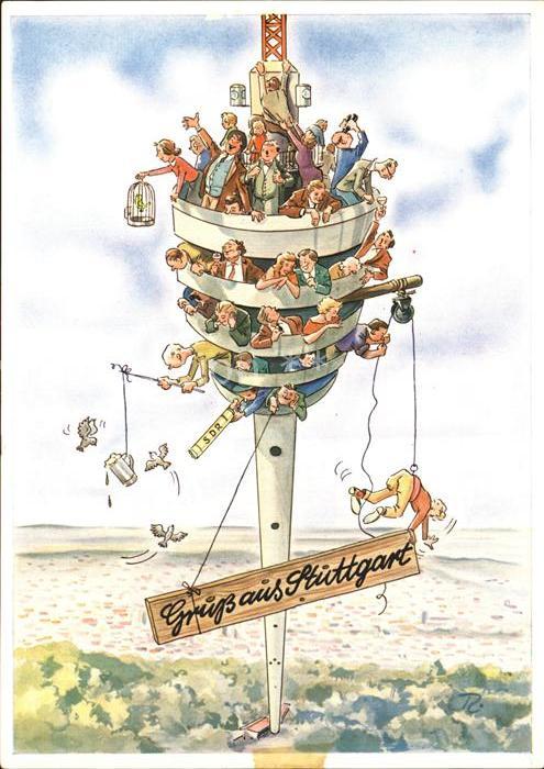Stuttgart Fernsehturm Karikatur