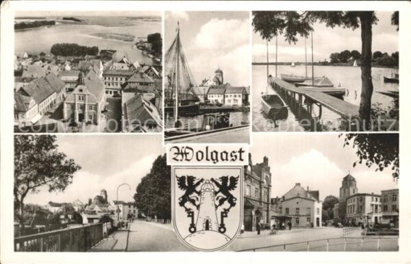 Wolgast Mecklenburg-Vorpommern Teilansicht Hafen Bootssteg Strassenpar