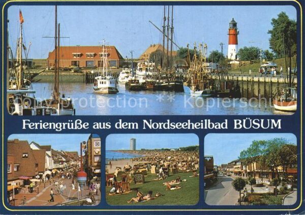 Buesum Nordseebad Hafen Fischkutter Leuchtturm Fussgänger
