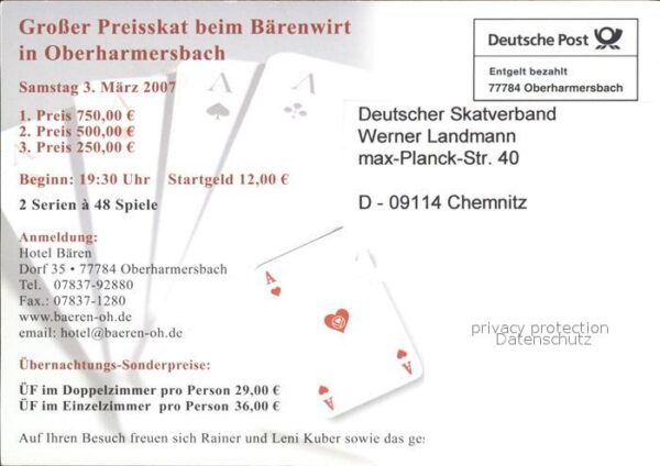 Oberharmersbach Hotel Bären Bärenwirt Preisskat Schwarz – Bild 2