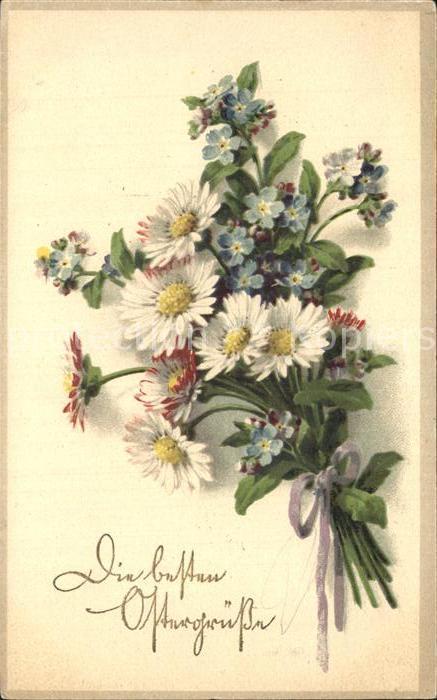 Ostern Easter Paques Gänseblümchen Vergissmeinnicht Litho