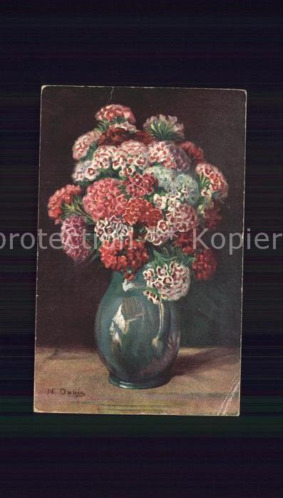 Kuenstlerkarte N. Dauis Blumen Vase Münchener-Kunst