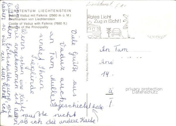 Briefmarken auf Postkarte Fürstentum Liechtenstein Schloss Vaduz – Bild 2