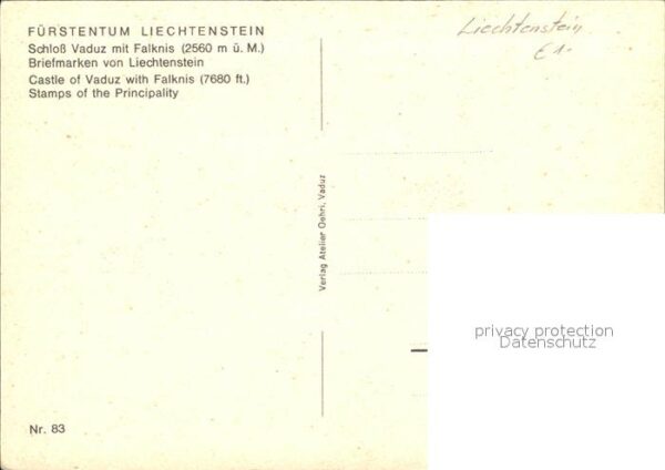 Briefmarken auf Postkarte Fürstentum Liechtenstein Schloss Vaduz – Bild 2