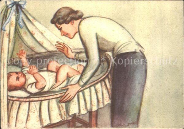 Kuenstlerkarte M. Sammartini Baby Babywiege Mutter