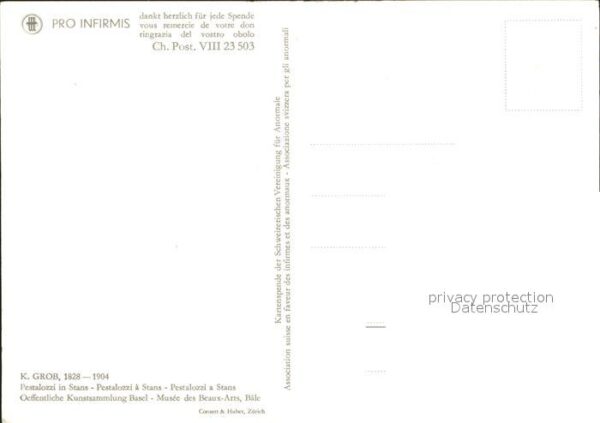 Pestalozzi Heinrich Stans Künstlerkarte K. Grob Pro-Infirmi – Bild 2