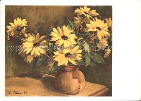 Kuenstlerkarte E. Iller Kleine Sonnenblumen Pro-Infirm