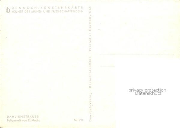 Kuenstlerkarte Dahlienstrauss Fussgemalt von E. Macho – Bild 2