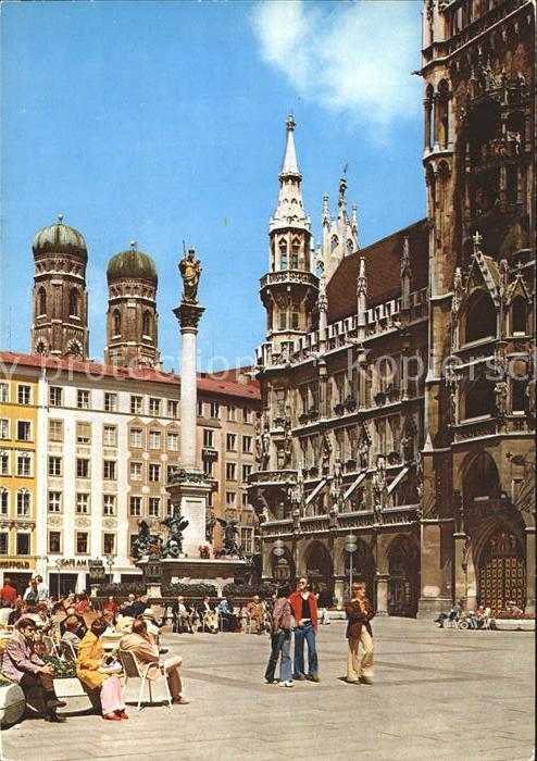 Muenchen Marienplatz Mariensäule Rathaus Frauenk