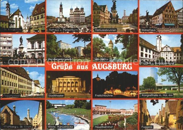 Augsburg Kirche Rathaus Perlachturm Brunnen Webe