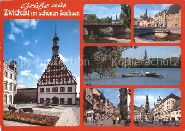 Zwickau Sachsen Gewandhaus Muldebrücke Hauptmarkt Brunn