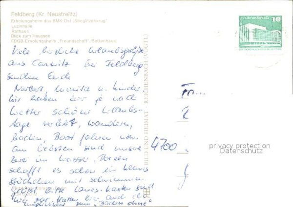 Feldberg Mecklenburg Erholungsheim BMK Ost Luzinhalle Rathau – Bild 2