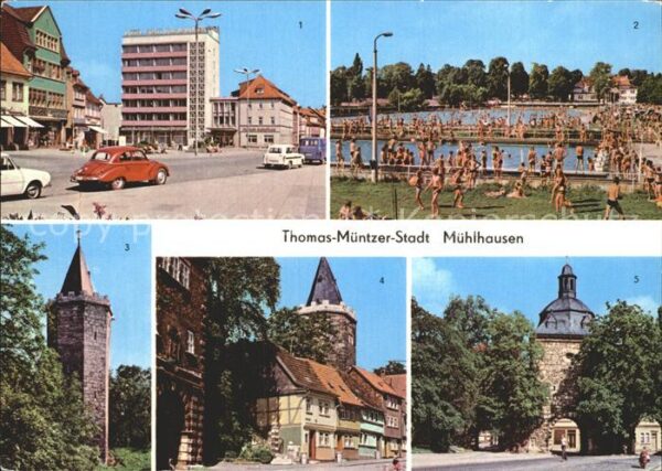 Muehlhausen Thueringen Wilhelm Pieck Platz Schwanenteichbad Ra