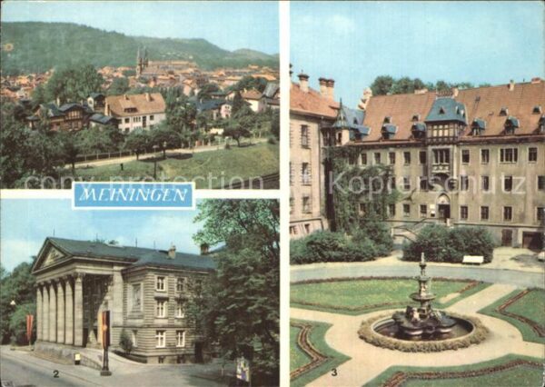 Meiningen Thueringen Übersicht Theater Schlosshof Brunnen