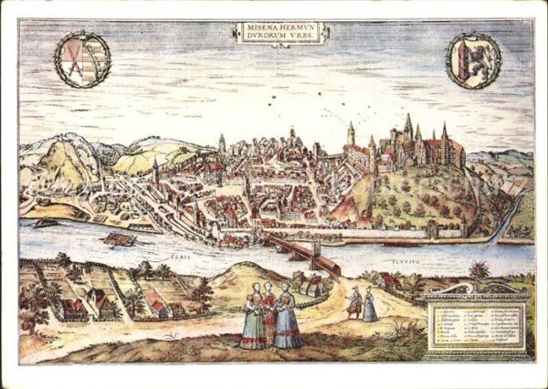 Meissen Elbe Sachsen Stadtansicht Künstlerkarte