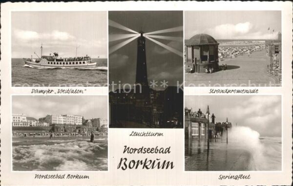 Borkum Dampfer Westfalen Leuchtturm Strandprom