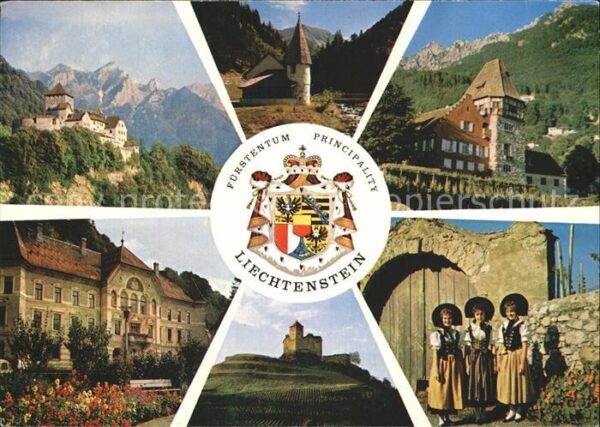Liechtenstein  Staatswappen Schloss Vaduz Kapelle Steg