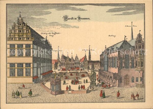 Bremen Marktplatz Nach einem Stich von M. Meri