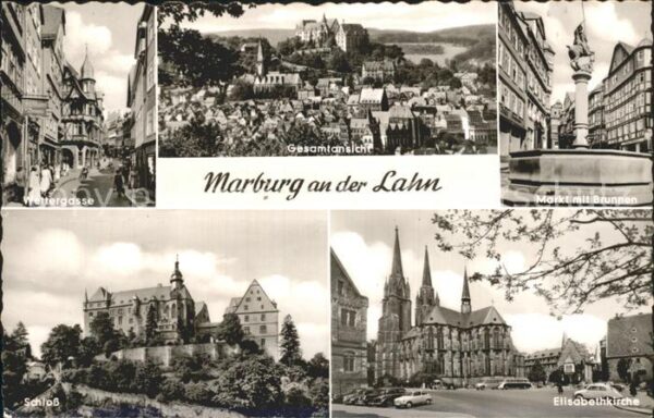 Marburg Lahn Markt Brunnen Elisabethkirche Wettergas