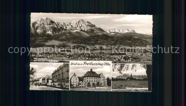 Freilassing Panorama Hauptstrasse Schulhaus Blick z