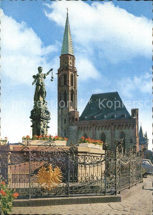 Frankfurt Main St Nikolaikirche und Gerechtigkeitsbrun