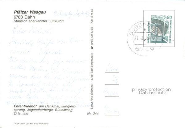 Dahn Ehrenfriedhof Denkmal Jungfernsprung Ju – Bild 2