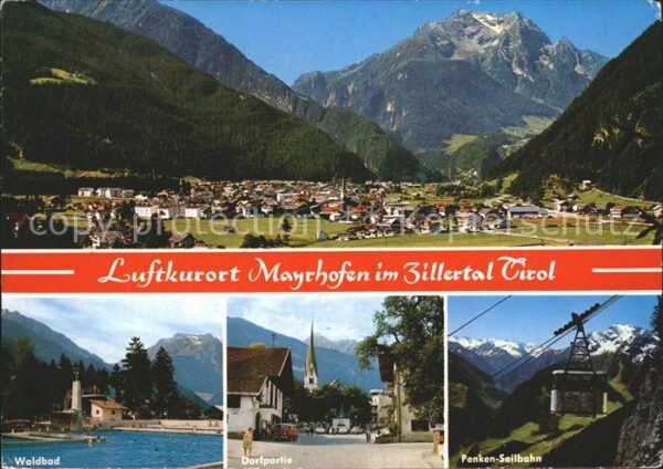 Mayrhofen Zillertal Waldbad Dorfpartie Penken Seilbahn