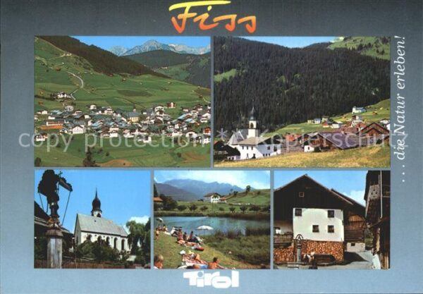 Fiss Tirol Kirche Teilansicht Weiher