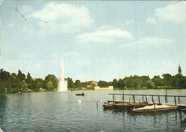 Zwickau Sachsen Schwanenteich mit Leuchtfontäne