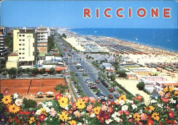 Riccione Aussicht Strand Blumen Hotel Mediterane