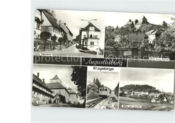 Augustusburg Blick- zum Schloss zur Kirche Drahtseil